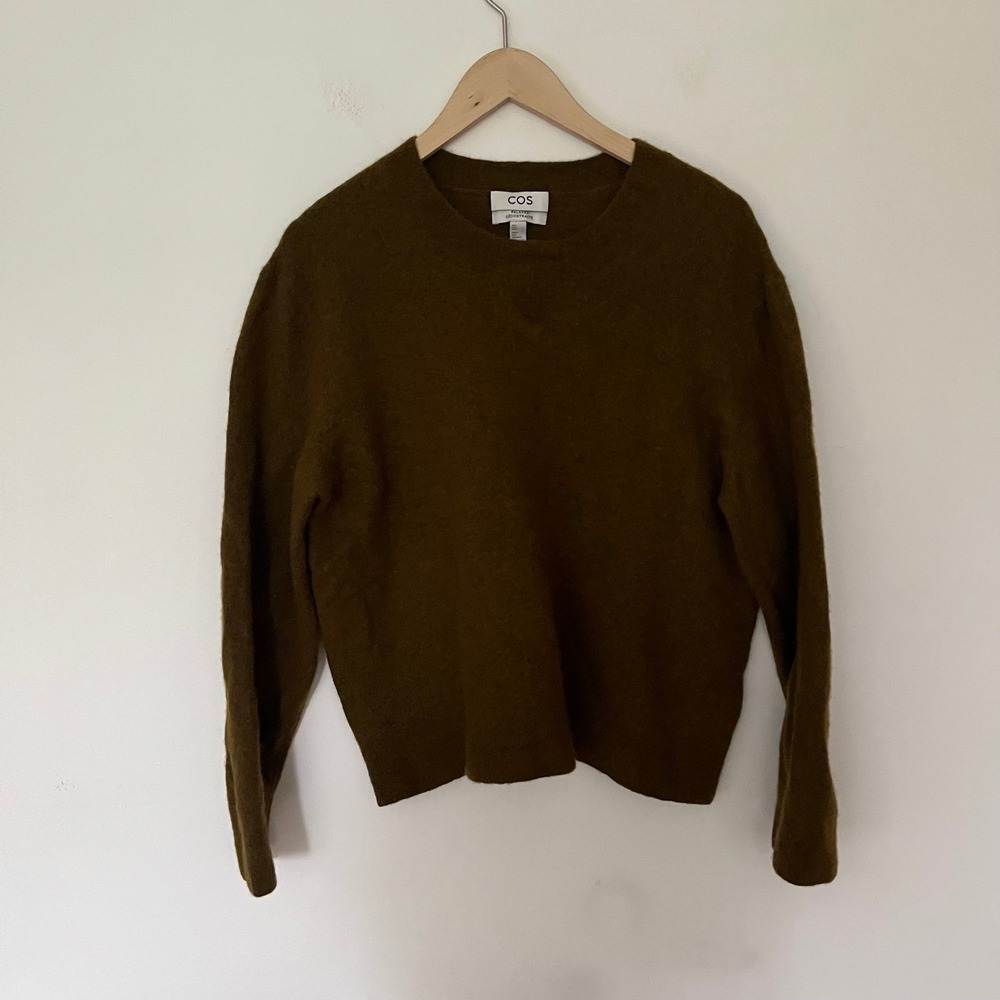 COS Relaxed Olive Green Wool Yak Blend Crewneck Sweater Mens Medium